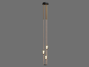 led lampatron tabeo with three shades on three wooden posts 3D Model