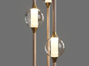 led lampatron tabeo with three shades on three wooden posts 3D Model