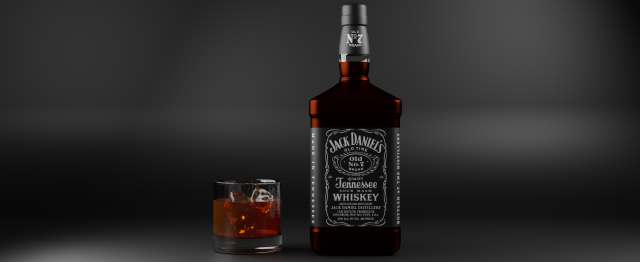 whiskey bottle and glass shot 3D 모델 .c4d .max .obj .3ds .fbx .stl .blend 