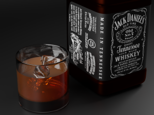whiskey bottle and glass shot 3D 모델
