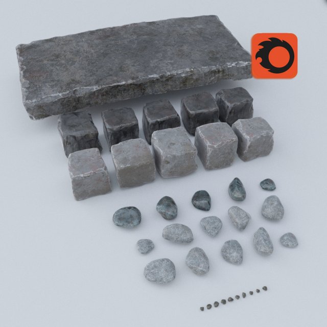 stone set 3D 模型 .c4d .max .obj .3ds .fbx .stl .blend 