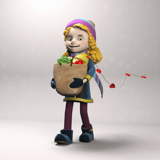 low poly cute cartoon girl goes from the store with purchases Modèle 3D .c4d .max .obj .3ds .fbx .stl .blend 