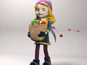 low poly cute cartoon girl goes from the store with purchases 3D Model