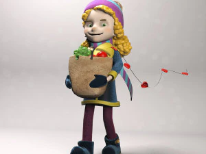 낮은 폴리 귀여운 만화 소녀는 물건을 사러 가게에서 나갑니다 3D 모델