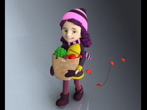 low poly cute cartoon girl goes from the store with purchases Modèle 3D