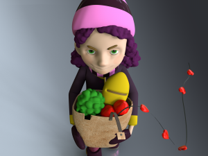 low poly cute cartoon girl goes from the store with purchases Modèle 3D