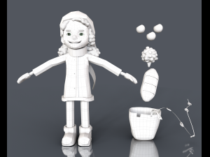 low poly cute cartoon girl goes from the store with purchases Modèle 3D