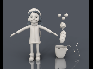 low poly cute cartoon girl goes from the store with purchases Modèle 3D