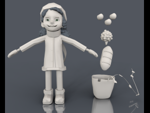 low poly cute cartoon girl goes from the store with purchases Modèle 3D