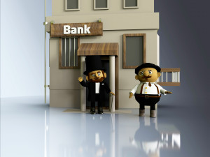 3d gentlemen near the bank pack model 3D 모델