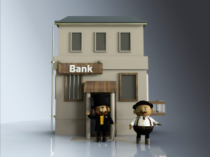 3d gentlemen near the bank pack model 3D 模型