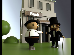 3d gentlemen near the bank pack model 3D 模型