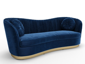 glam royal blue velvet fabric upholstered sofa 3D Model