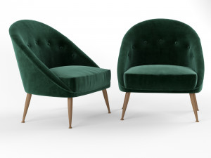 smart armchair in green cotton velvet with aged brass feet 3D Model