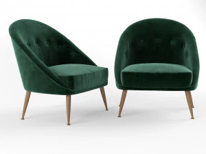 poltrona elegante in velluto di cotone verde con piedini in ottone invecchiato Modello 3D