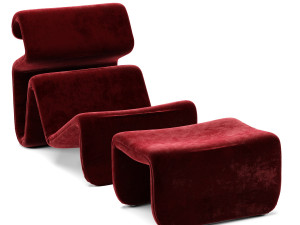 pair of jan chairs with ottomans designed by jan ekselius 3D Model