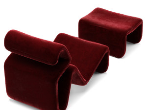 pair of jan chairs with ottomans designed by jan ekselius 3D Model