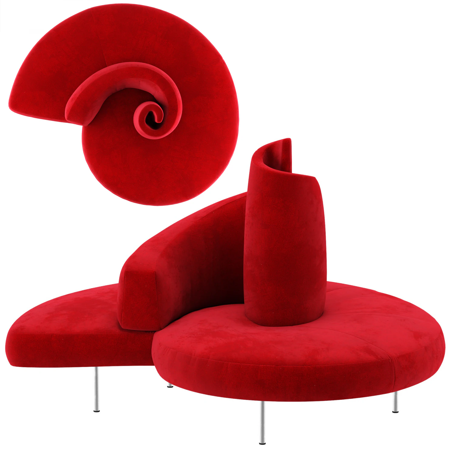 Tatlin sofa red 3D Model .c4d .max .obj .3ds .fbx .stl .blend 