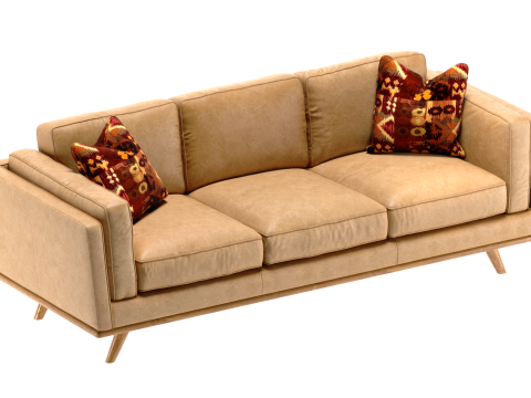 Mid-Century Leather Sofa 90 3D मॉडल