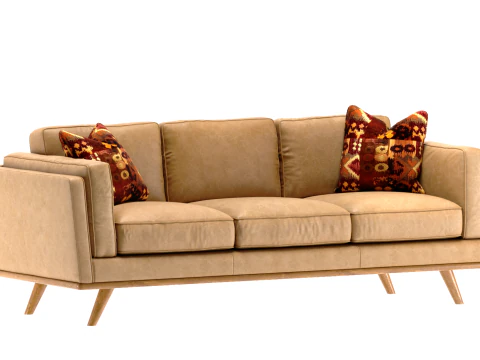 Mid-Century Leather Sofa 90 3D Model