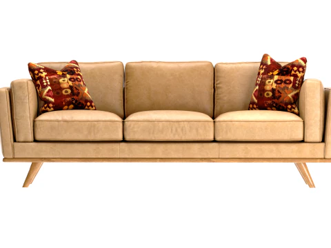 Mid-Century Leather Sofa 90 3D Model