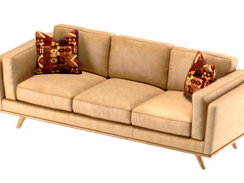 Mid-Century Leather Sofa 90 3D Model
