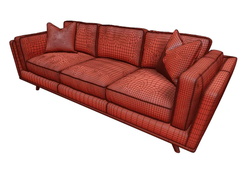 Mid-Century Leather Sofa 90 3D Model