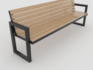 modern outdoor bench steel and wood 3D Model