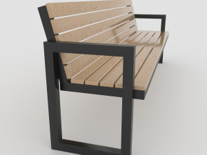 modern outdoor bench steel and wood 3D Modell in Bank 3DExport