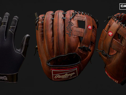 Baseball Glove Pack - Realistic Fielding and Batting Gloves 3D Model
