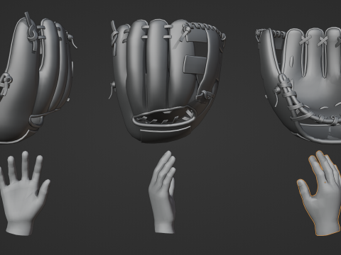 Baseball Glove Pack - Realistic Fielding and Batting Gloves Modelo 3D