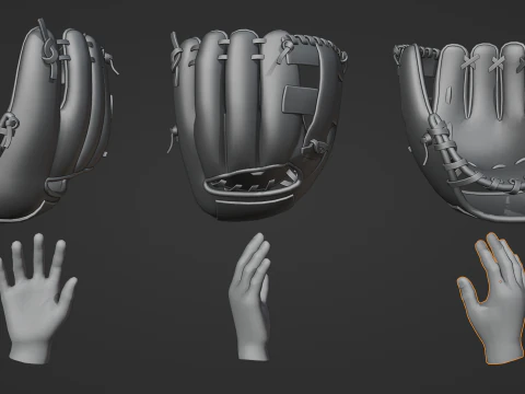 Baseball Glove Pack - Realistic Fielding and Batting Gloves 3D Model