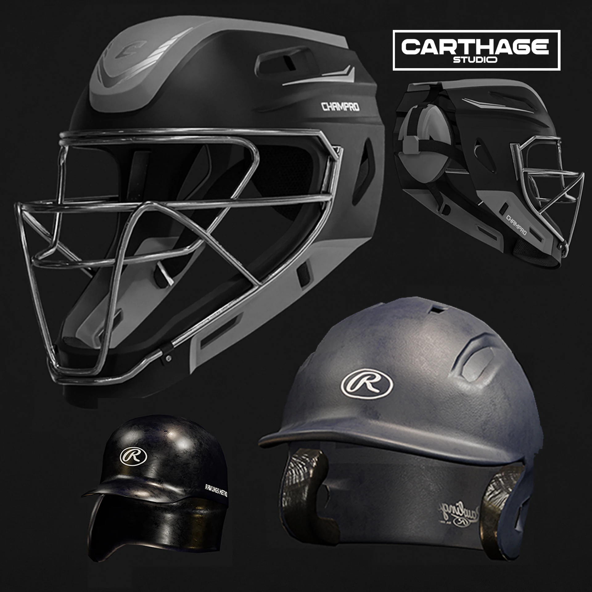 Pacote de capacete de beisebol para receptor e rebatidas Modelo 3D .c4d .max .obj .3ds .fbx .stl .blend
