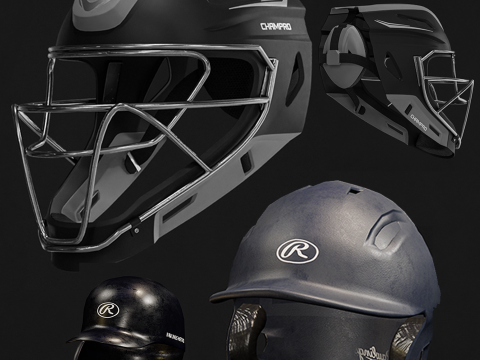 Baseball Helmet Pack for Catcher and Batting 3Dモデル