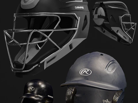 Baseball Helmet Pack for Catcher and Batting 3D Model