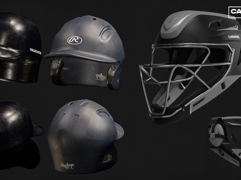 Baseball Helmet Pack for Catcher and Batting Model 3D
