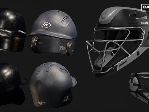 Pacote de capacete de beisebol para receptor e rebatidas Modelo 3D