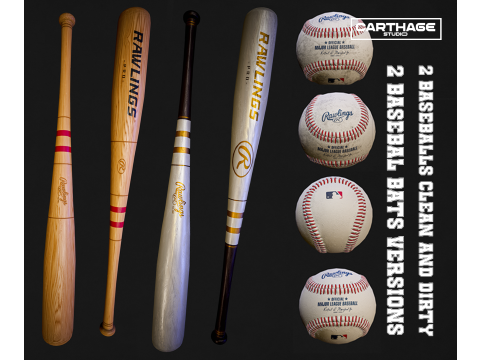 Baseball Bats and Balls Asset Pack 3D Model