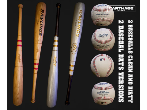 बेसबॉल बैट और बॉल्स एसेट पैक 3D मॉडल