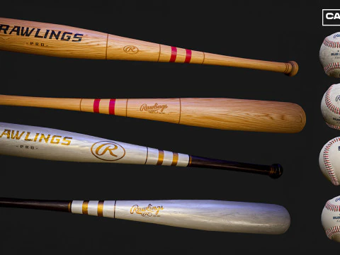 Baseball Bats and Balls Asset Pack 3D Model