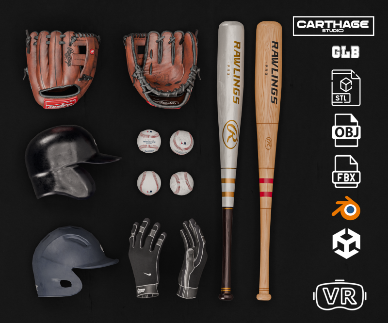 Baseball Essentials Equipment Pack Model 3D .c4d .max .obj .3ds .fbx .stl .blend