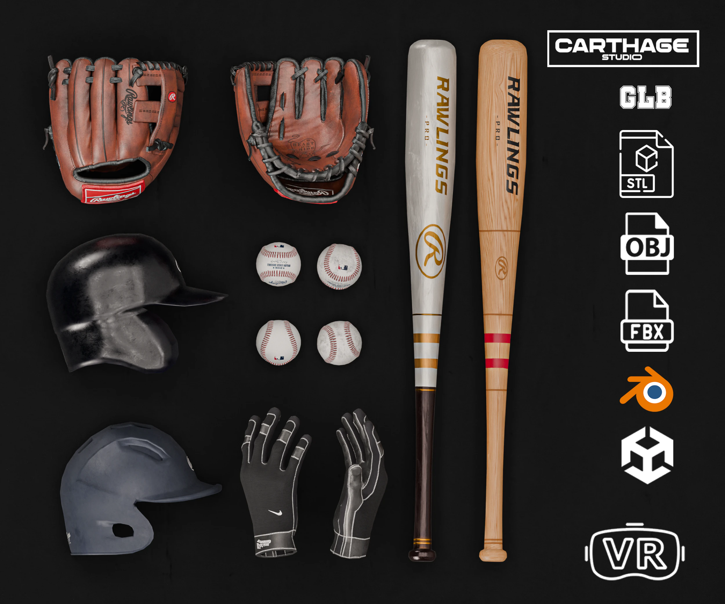 Baseball Essentials Equipment Pack 3D Model .c4d .max .obj .3ds .fbx .stl .blend