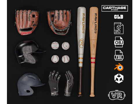 野球の必需品用具パック 3Dモデル