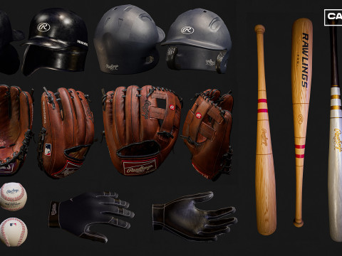 Baseball Essentials Equipment Pack Model 3D