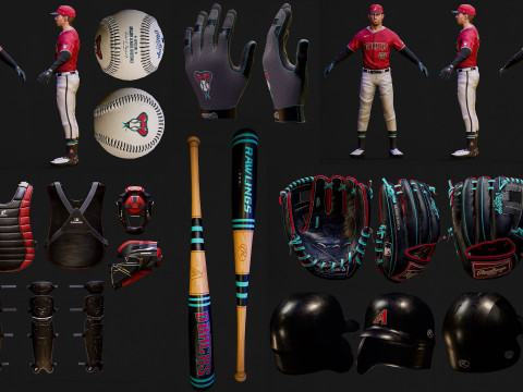 Arizona Diamondbacks Character Essential Equipment Baseball ProKit Modello 3D