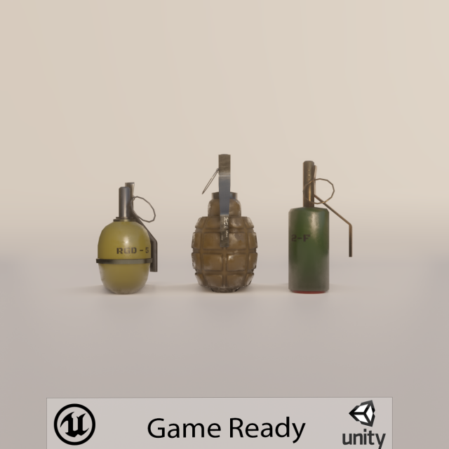 Grenade pack 3D Model .c4d .max .obj .3ds .fbx .stl .blend 