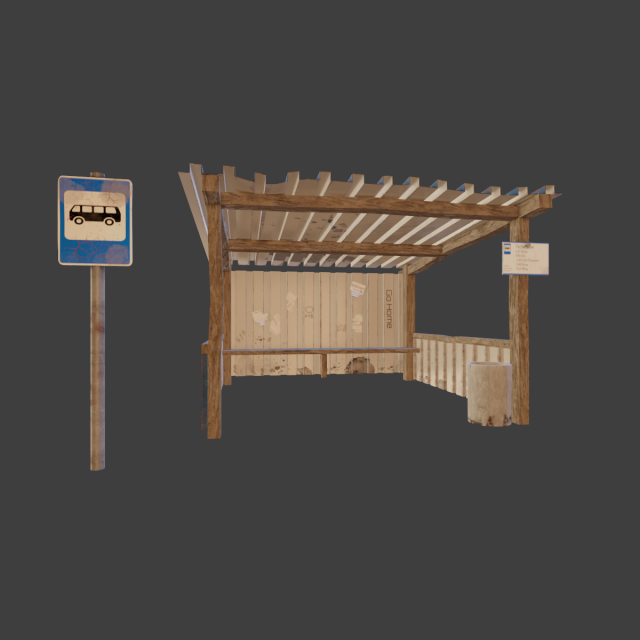 Old russian bus stop-pbr 3D-Modell .c4d .max .obj .3ds .fbx .stl .blend 