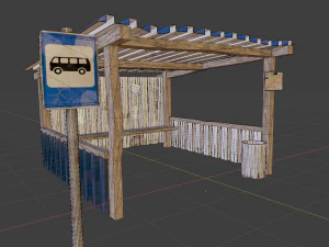 Old russian bus stop-pbr 3D Model