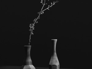 pbr aluminium vases with cherry branch by zara home 3D 모델