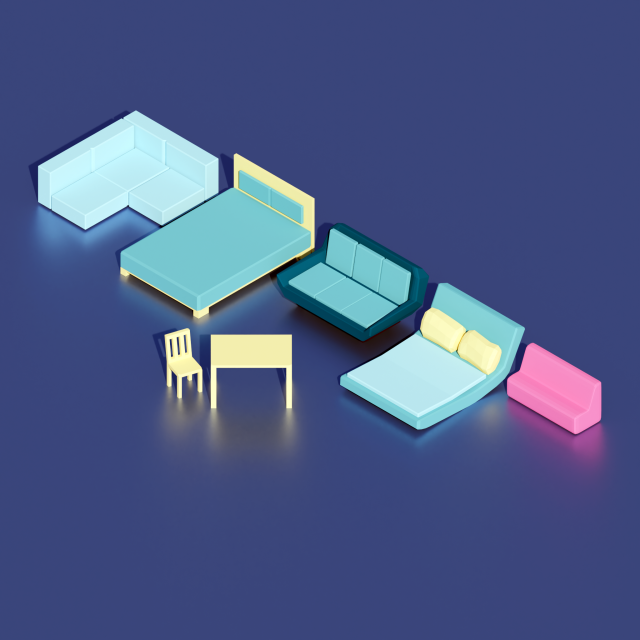 low poly bedroom furniture Modelo 3D .c4d .max .obj .3ds .fbx .stl .blend 
